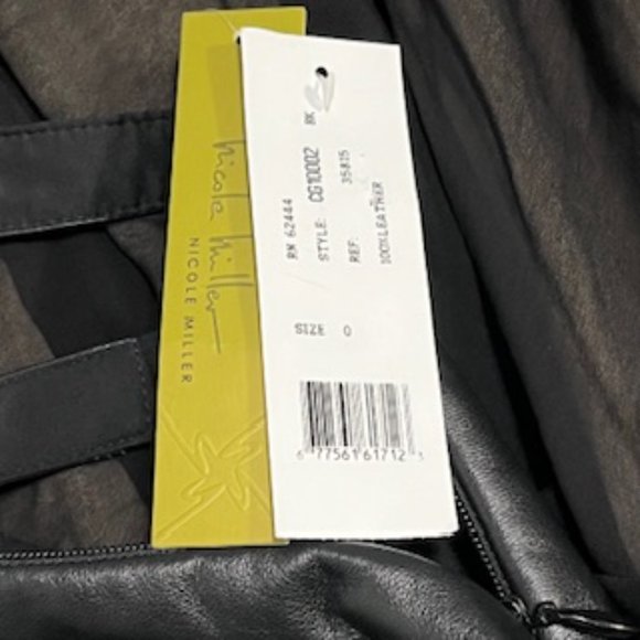 NICOLE MILLER Black Supple Leather and Chiffon Cocktail Dress Size 0, NWT - Picture 5 of 16